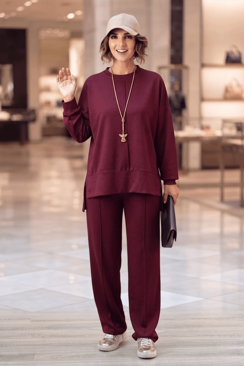 Bordo Modal Kumaş Çımalı Pantolon Bluz Takım