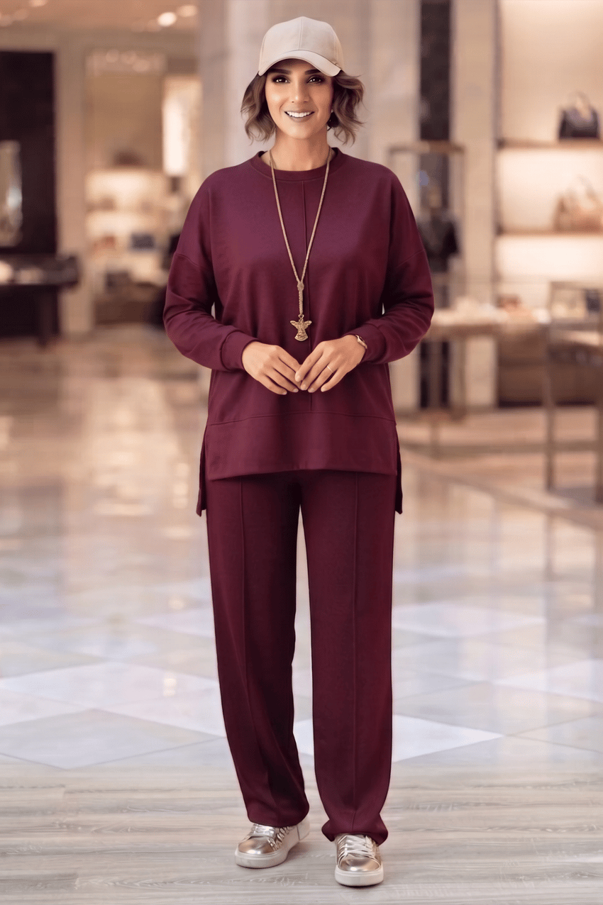 Bordo Modal Kumaş Çımalı Pantolon Bluz Takım