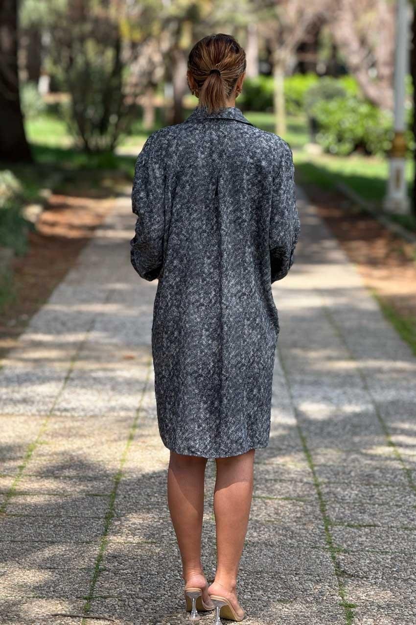 Gri Renk %100 Pamuk Midi Boy Gömlek Elbise