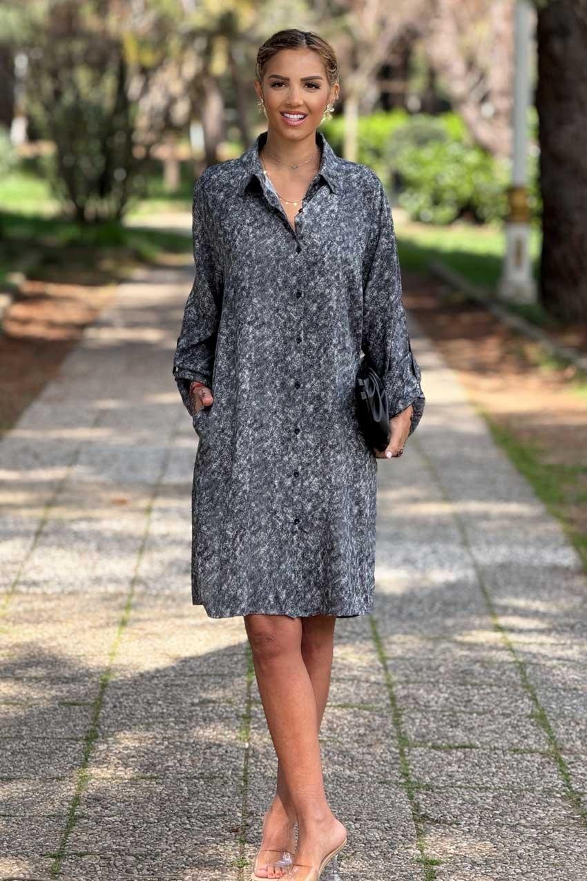 Gri Renk %100 Pamuk Midi Boy Gömlek Elbise