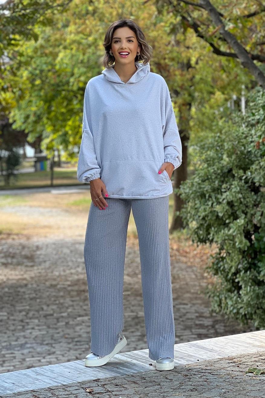 Gri Renk Pamuklu Kaşkorse Pantolon