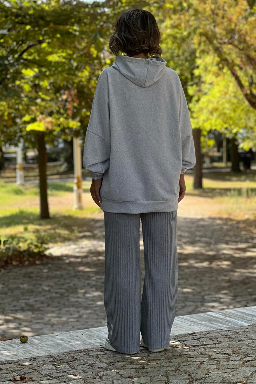 Gri Renk Pamuklu Kaşkorse Pantolon