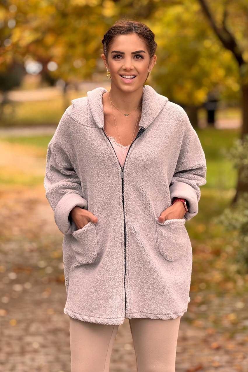 Gri Renk Peluş Mont