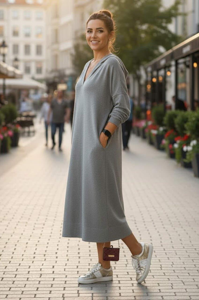 Gri Sweat Elbise - Modal Kumaş