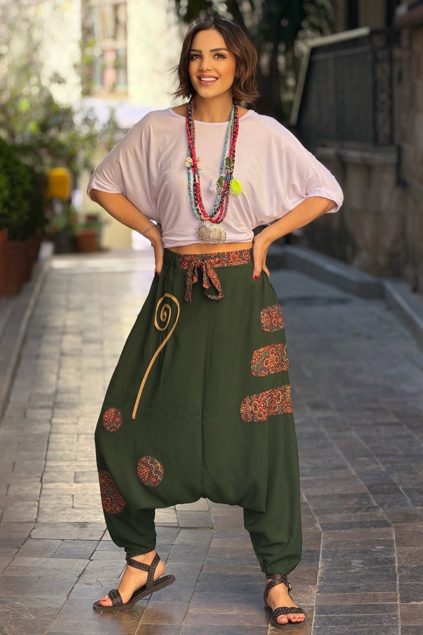 Haki Afrika Desenli Şalvar