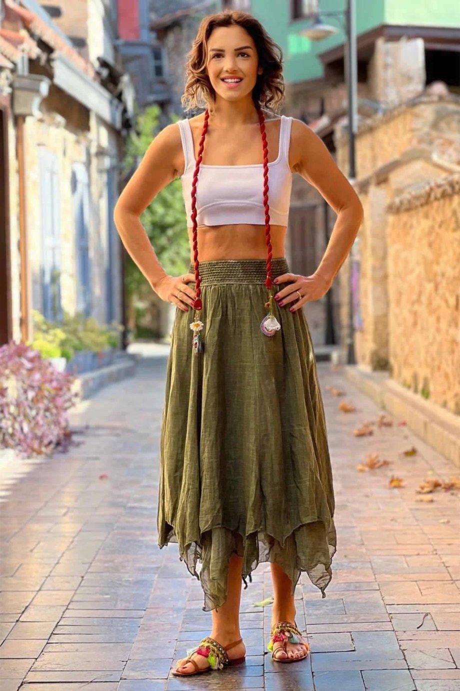 Haki Renk %100 Pamuk Astarlı Cadı Etek