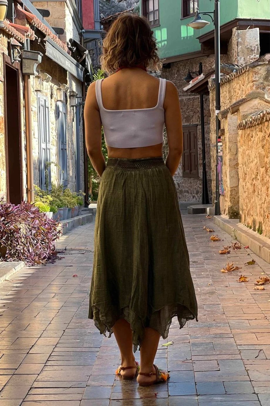 Haki Renk %100 Pamuk Astarlı Cadı Etek