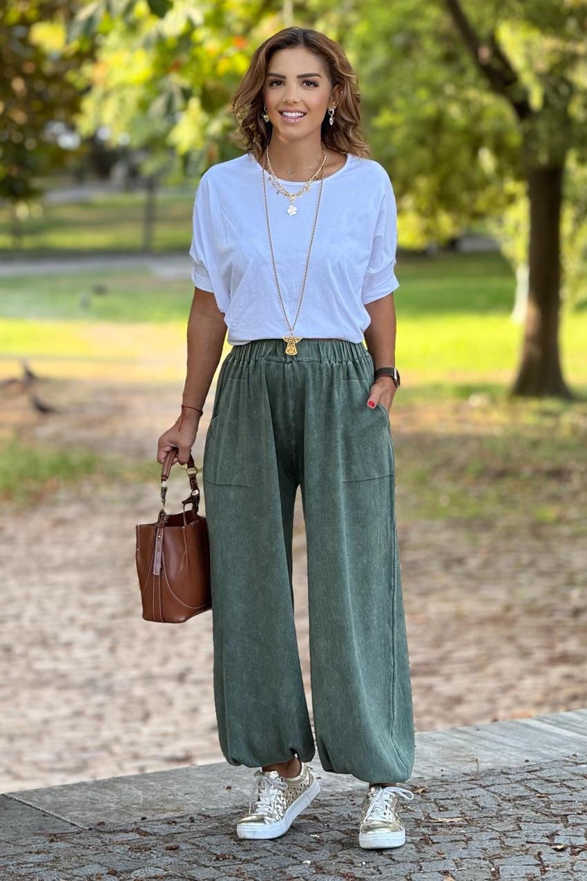 Haki Renk %100 Pamuk Triko Şalvar