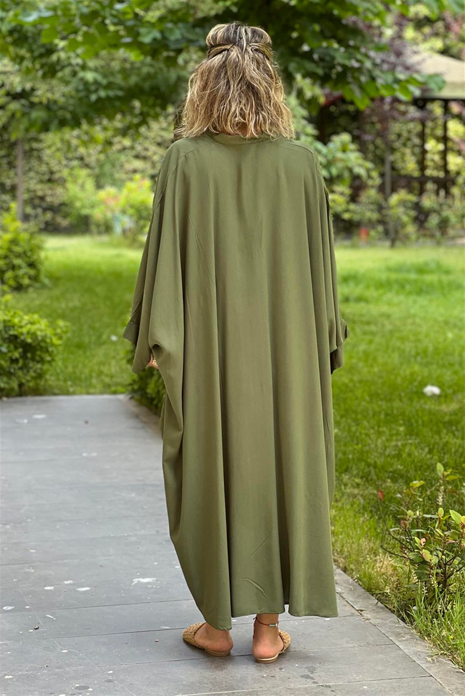 Haki Renk Büyük Beden Salaş Gömlek Elbise