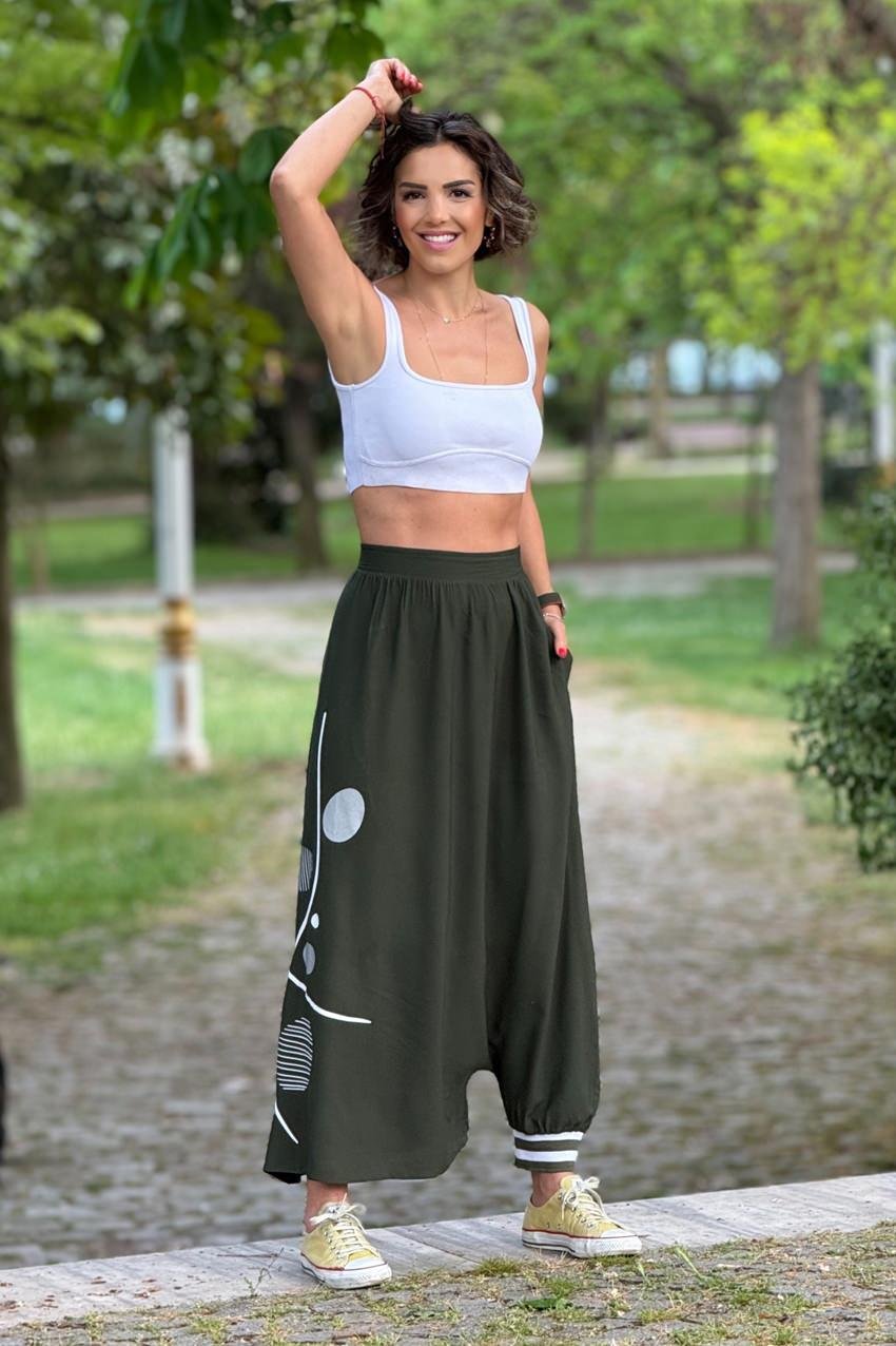 Haki Renk Mona Lisa Özel Tasarım Pantolon Etek