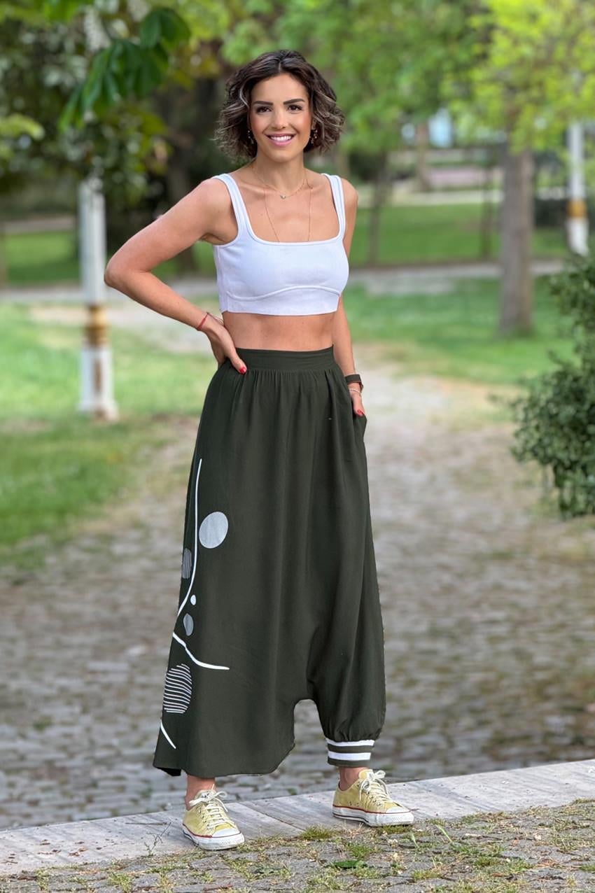 Haki Renk Mona Lisa Özel Tasarım Pantolon Etek