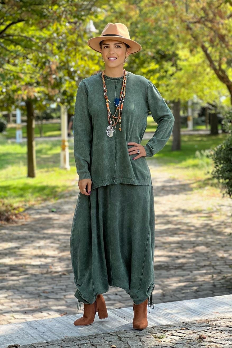 Haki Renk Tasarım Şalvar Takım