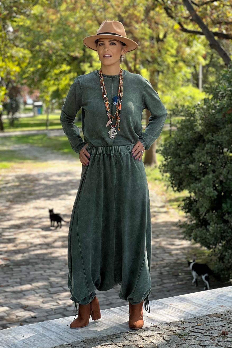 Haki Renk Tasarım Şalvar Takım