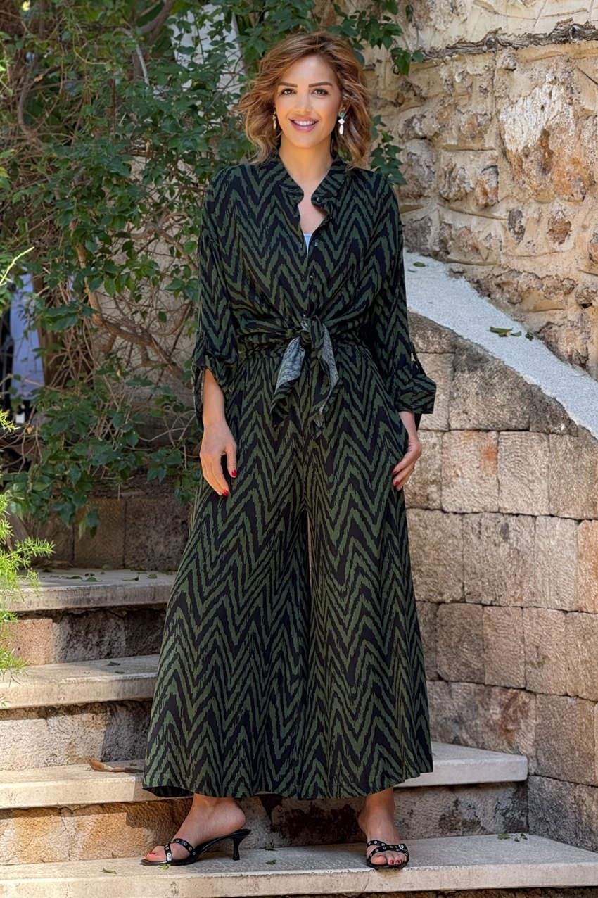 Haki Renk Zerrin %100 Pamuk Pantolon Gömlek İkili Takım