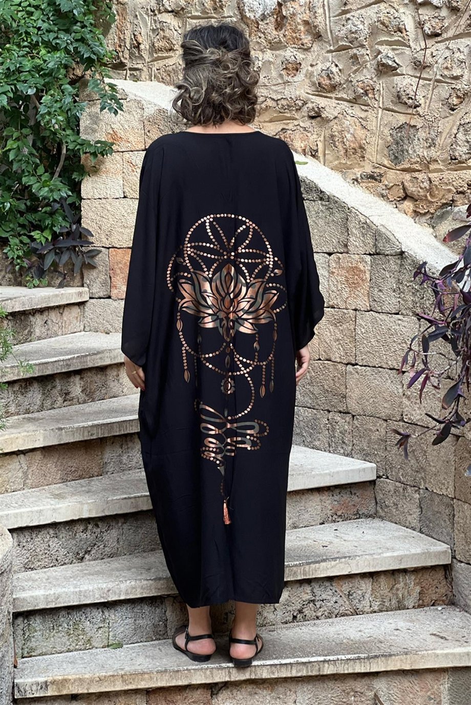 Harem Desenli Siyah Renk Gömlek Elbise