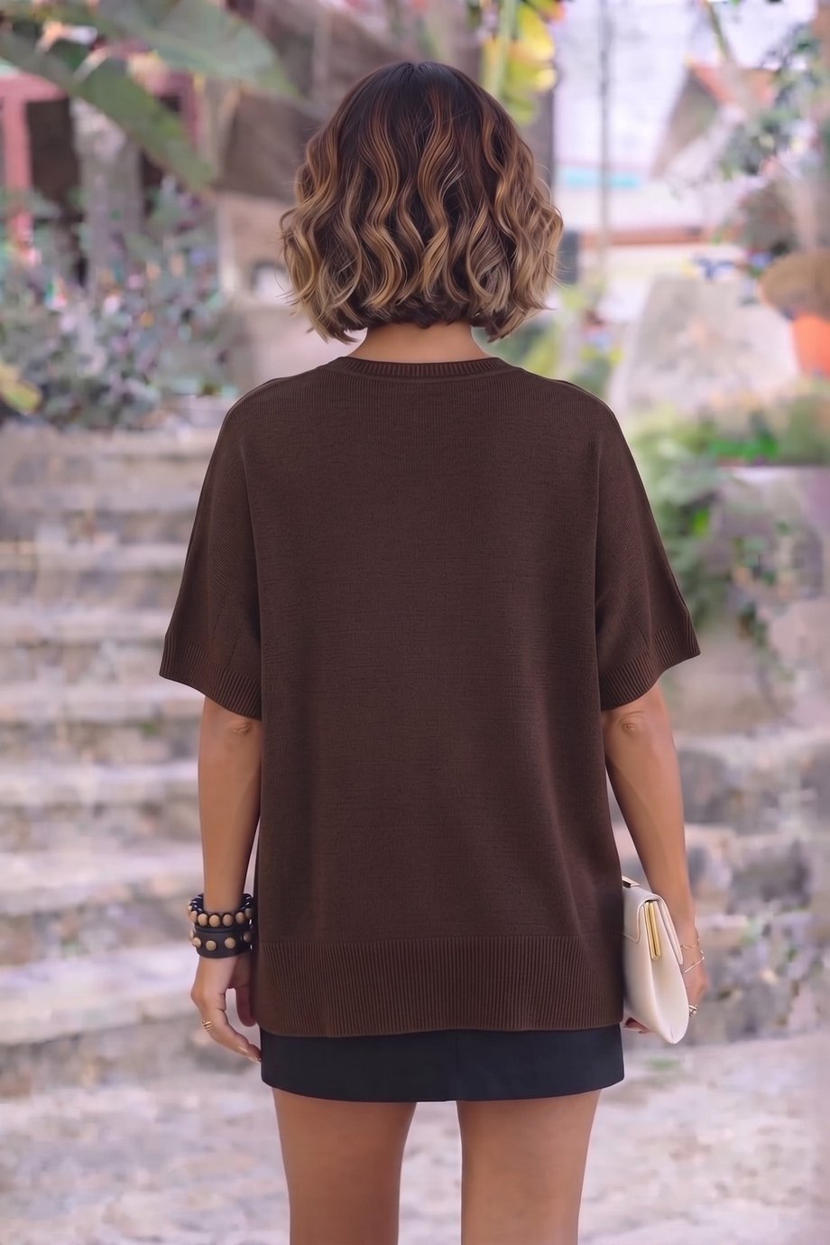 Kahverengi Oversize Triko Bluz