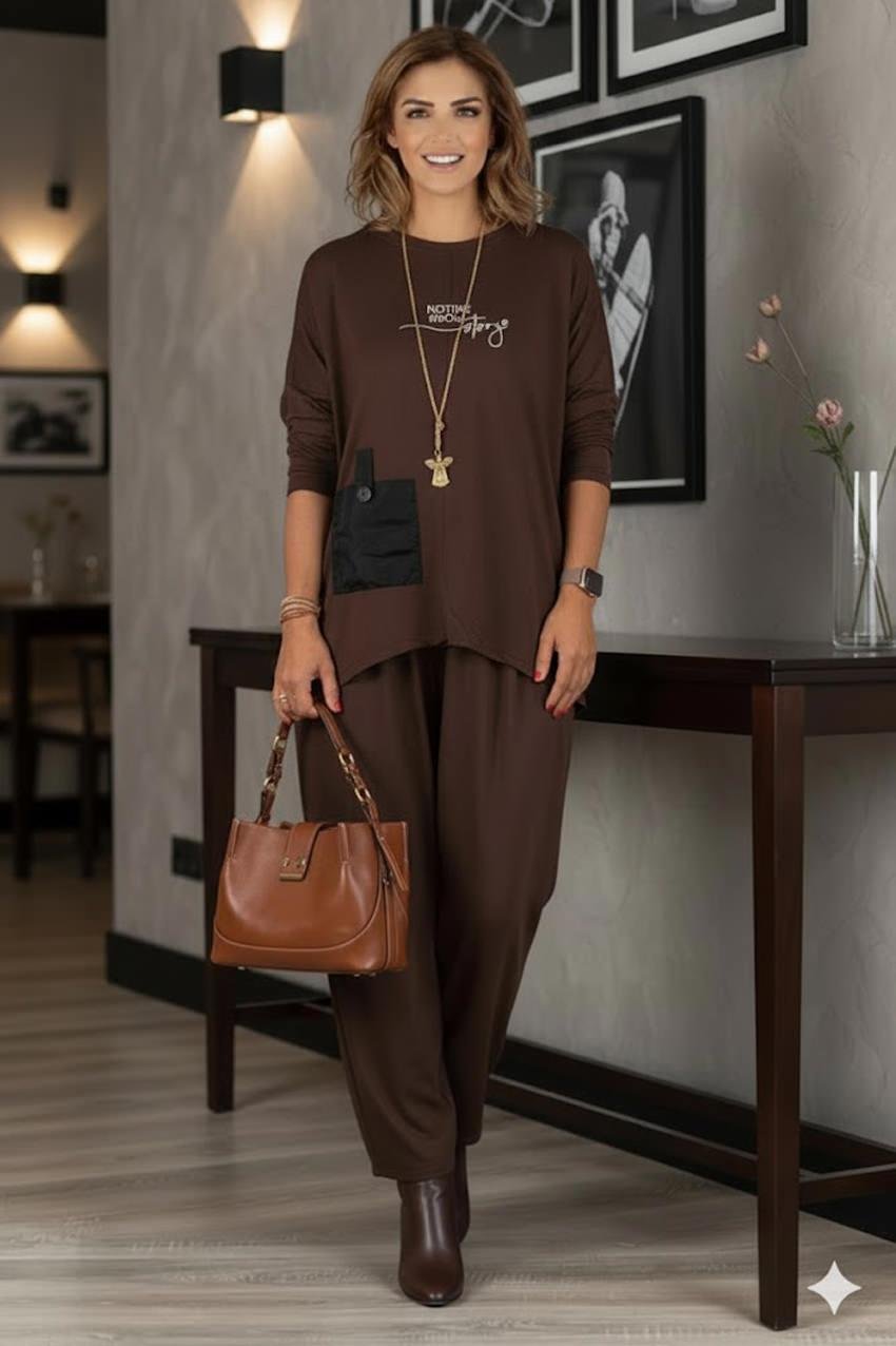 Kahverengi Story Pantolon Bluz Takım