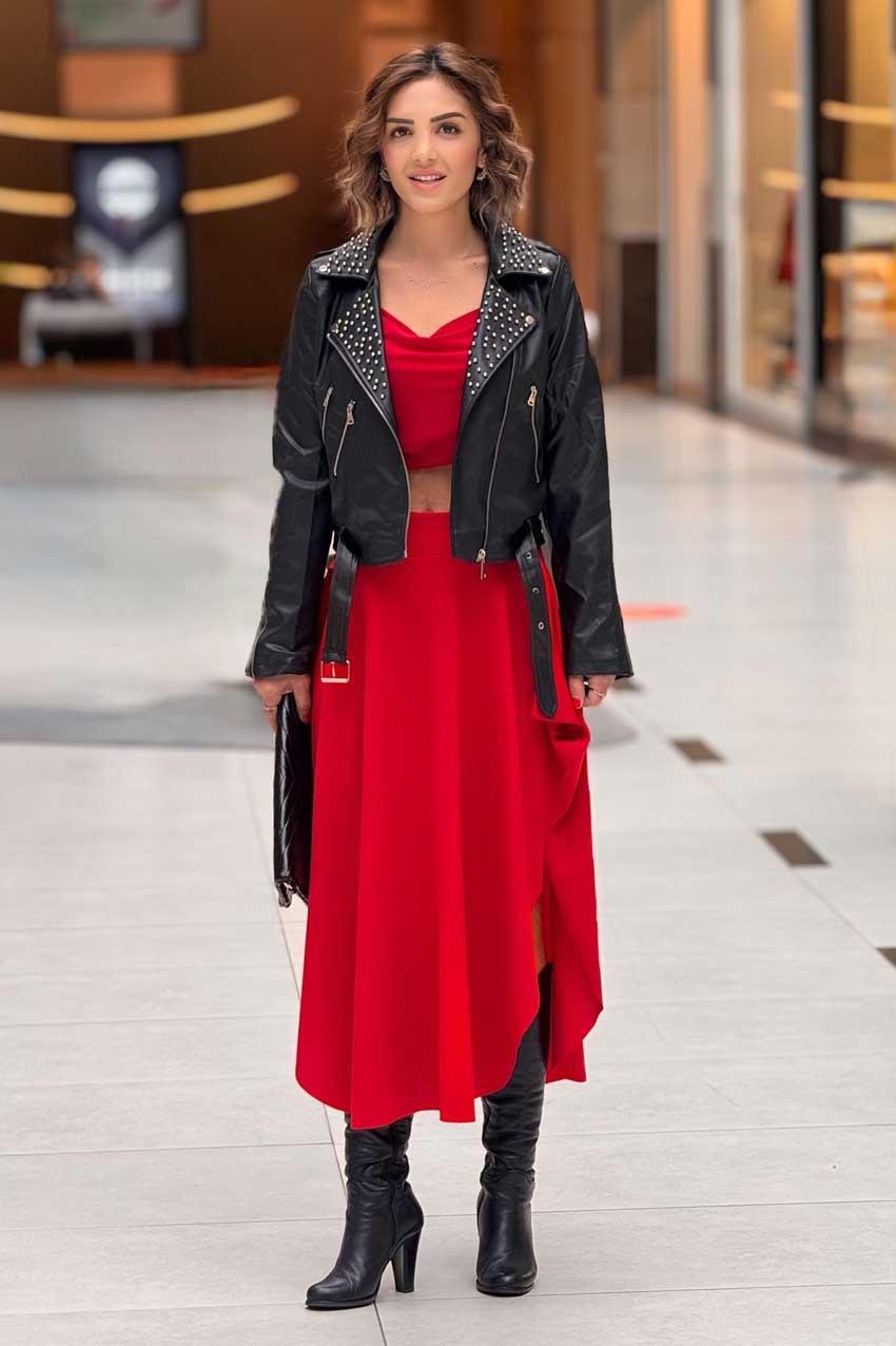 Kırmızı Renk Özel Tasarım Etek