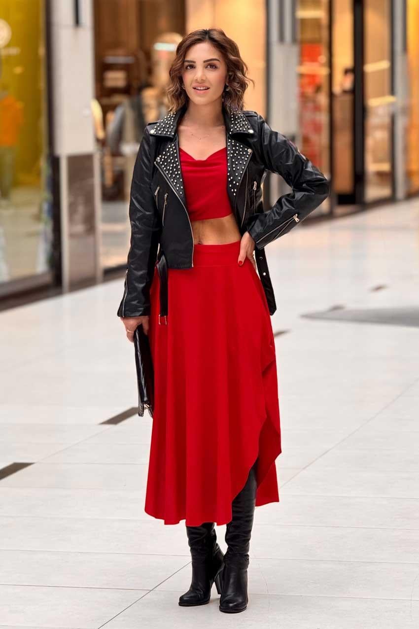 Kırmızı Renk Özel Tasarım Etek