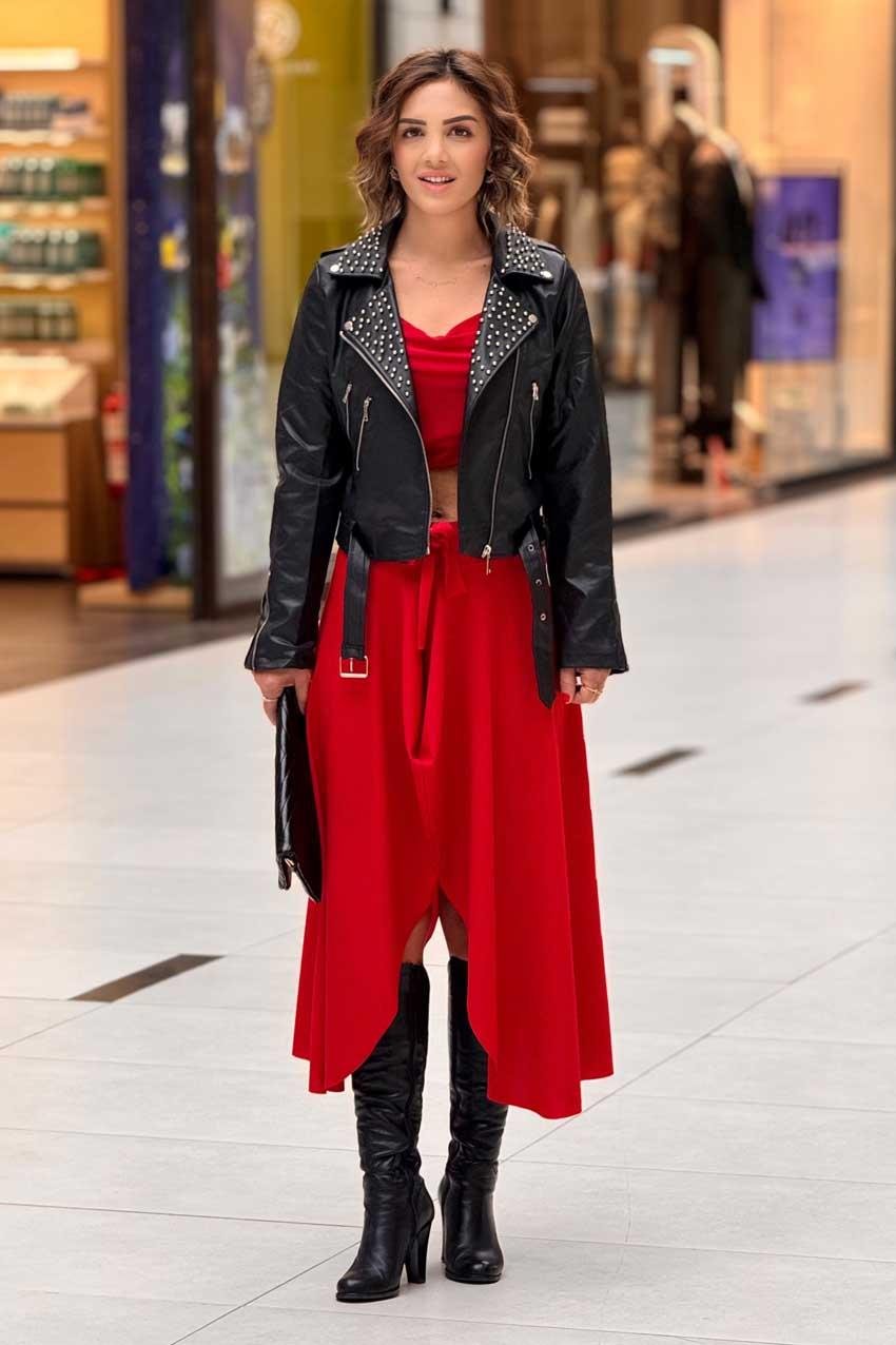 Kırmızı Renk Özel Tasarım Etek