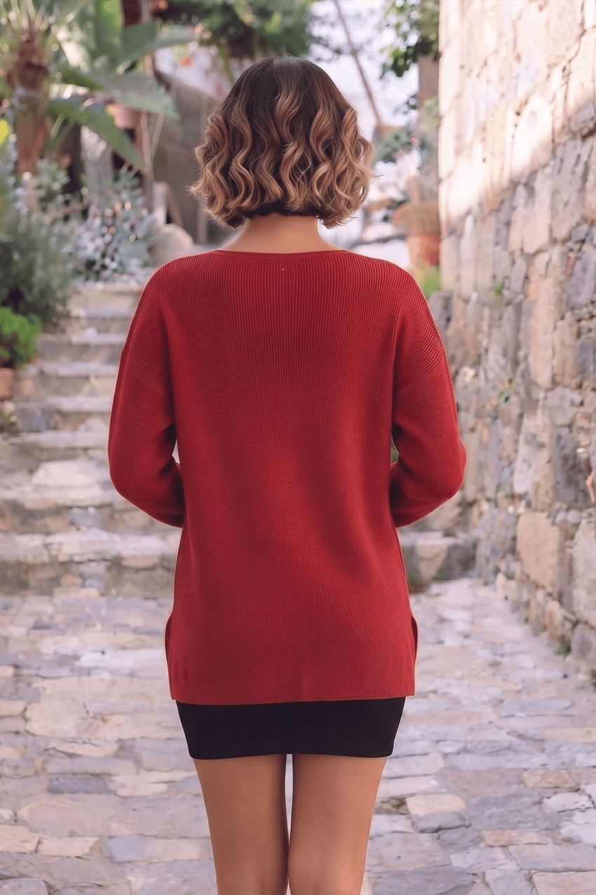 Kırmızı V Yaka Basic Triko