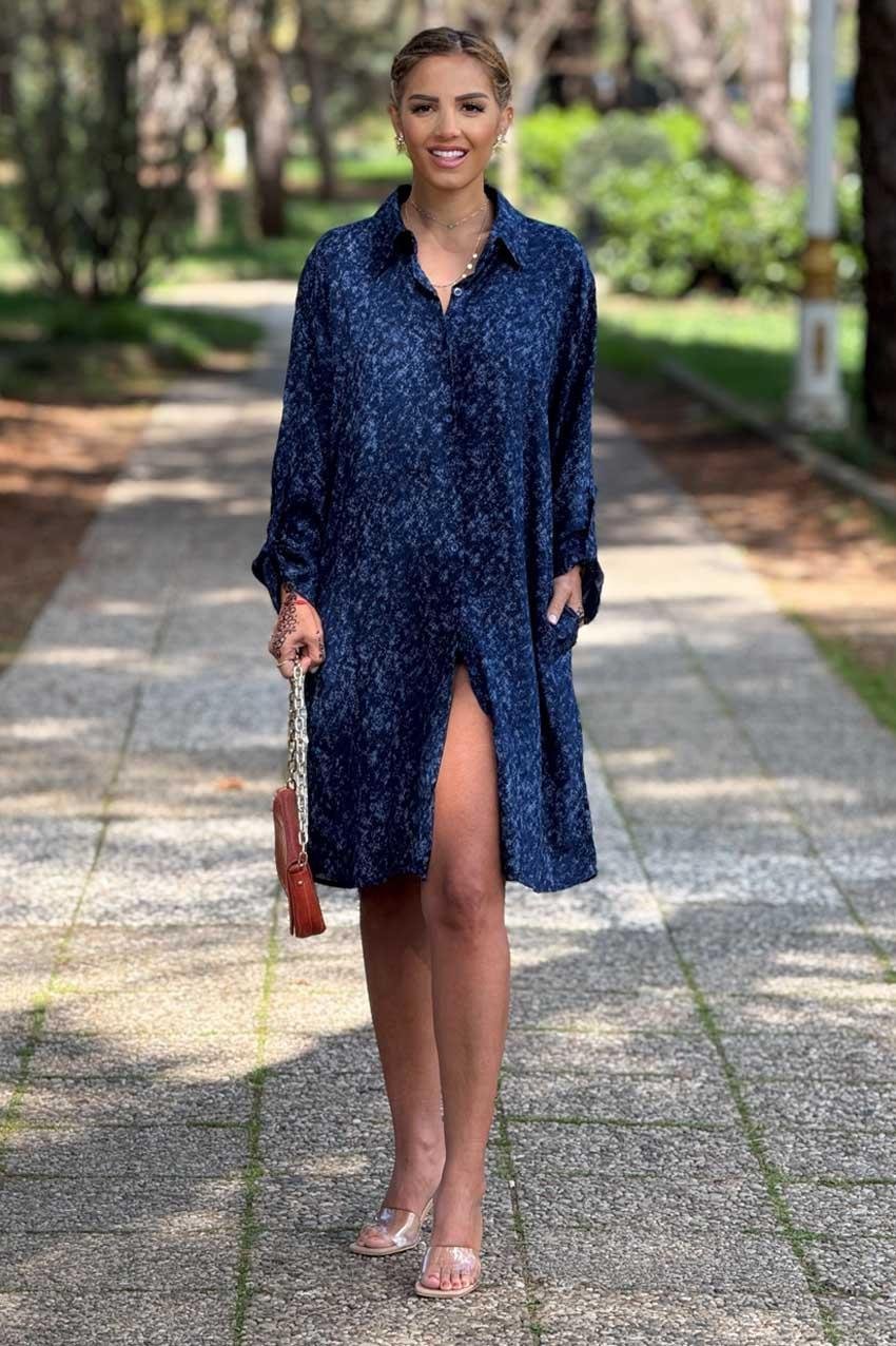 Kot Rengi Renk %100 Pamuk Midi Boy Gömlek Elbise