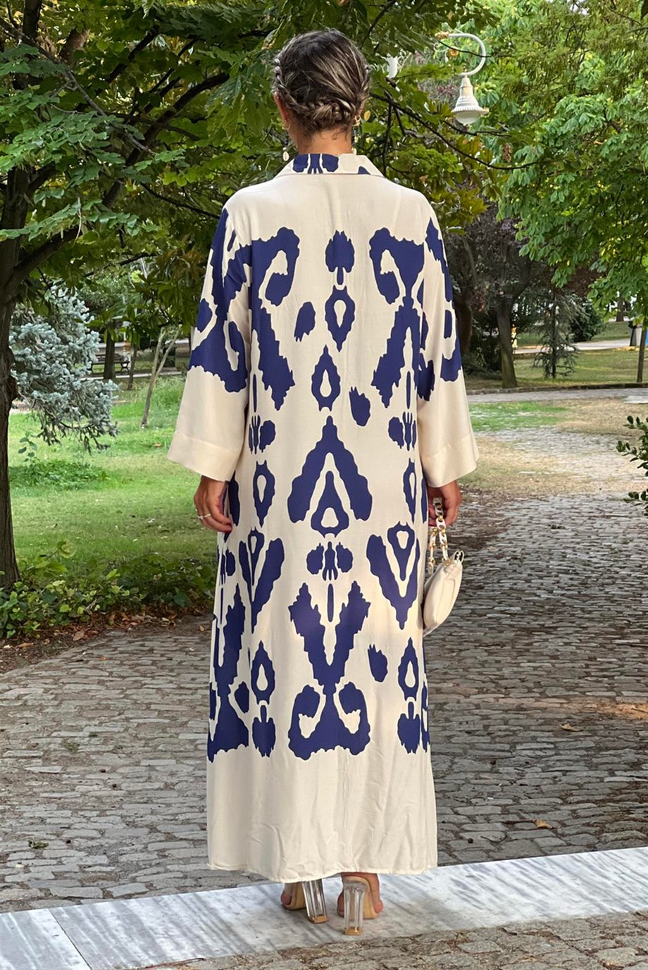 Krem Alice Desenli Gömlek Elbise