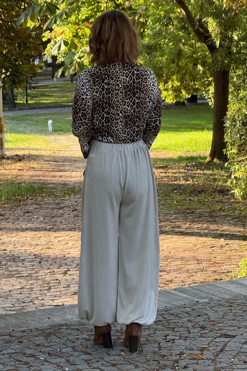 Krem Renk %100 Pamuk Triko Şalvar