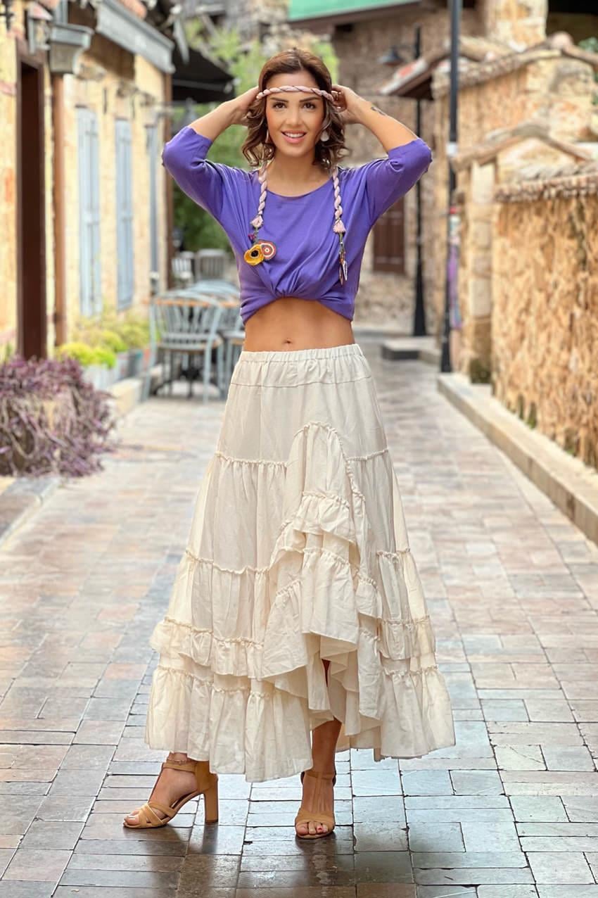 Krem Renk İspanyol Etek