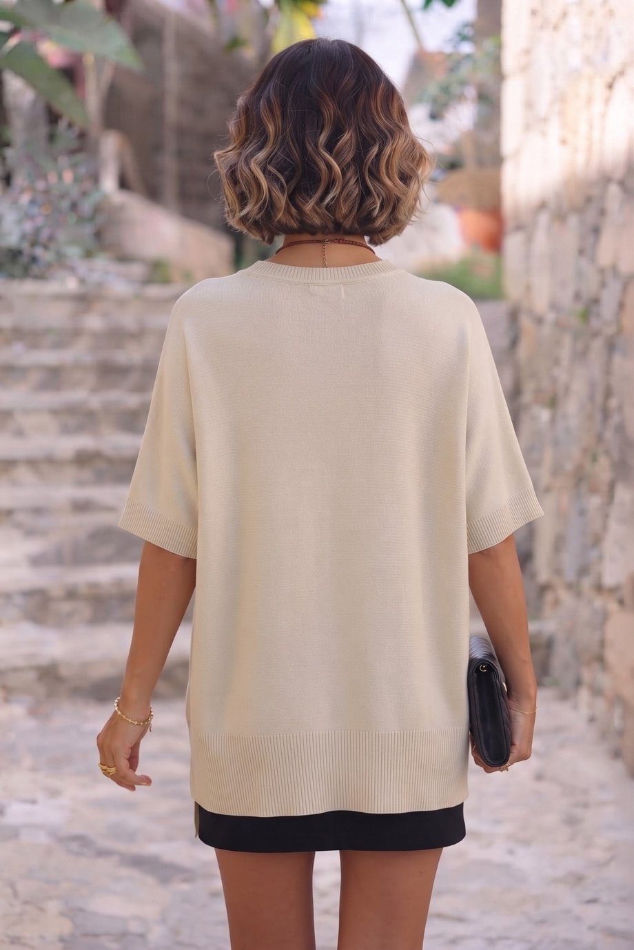 Krem Renk Oversize Triko Bluz