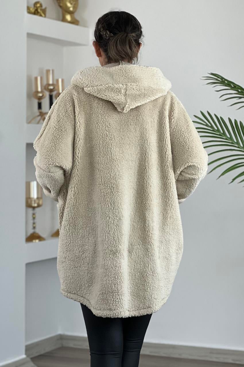 Krem Renk Peluş Mont