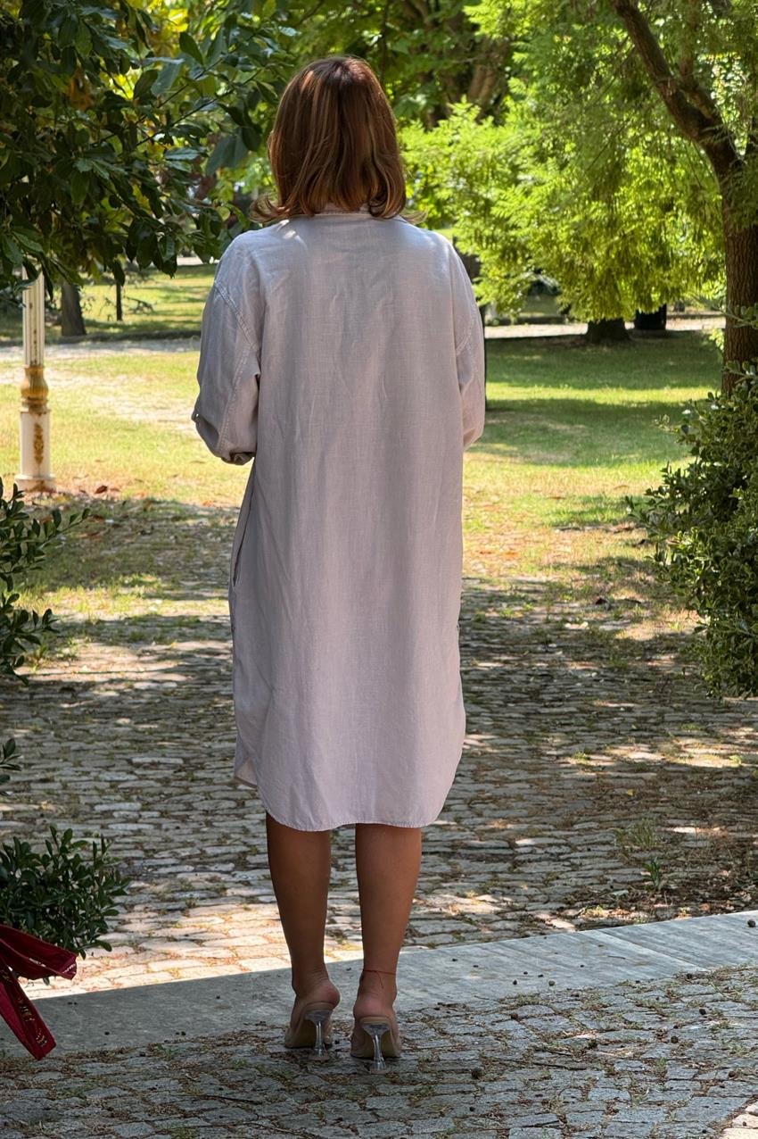 Krem Renk Yazlık Tiril Tiril İnce Kot Elbise