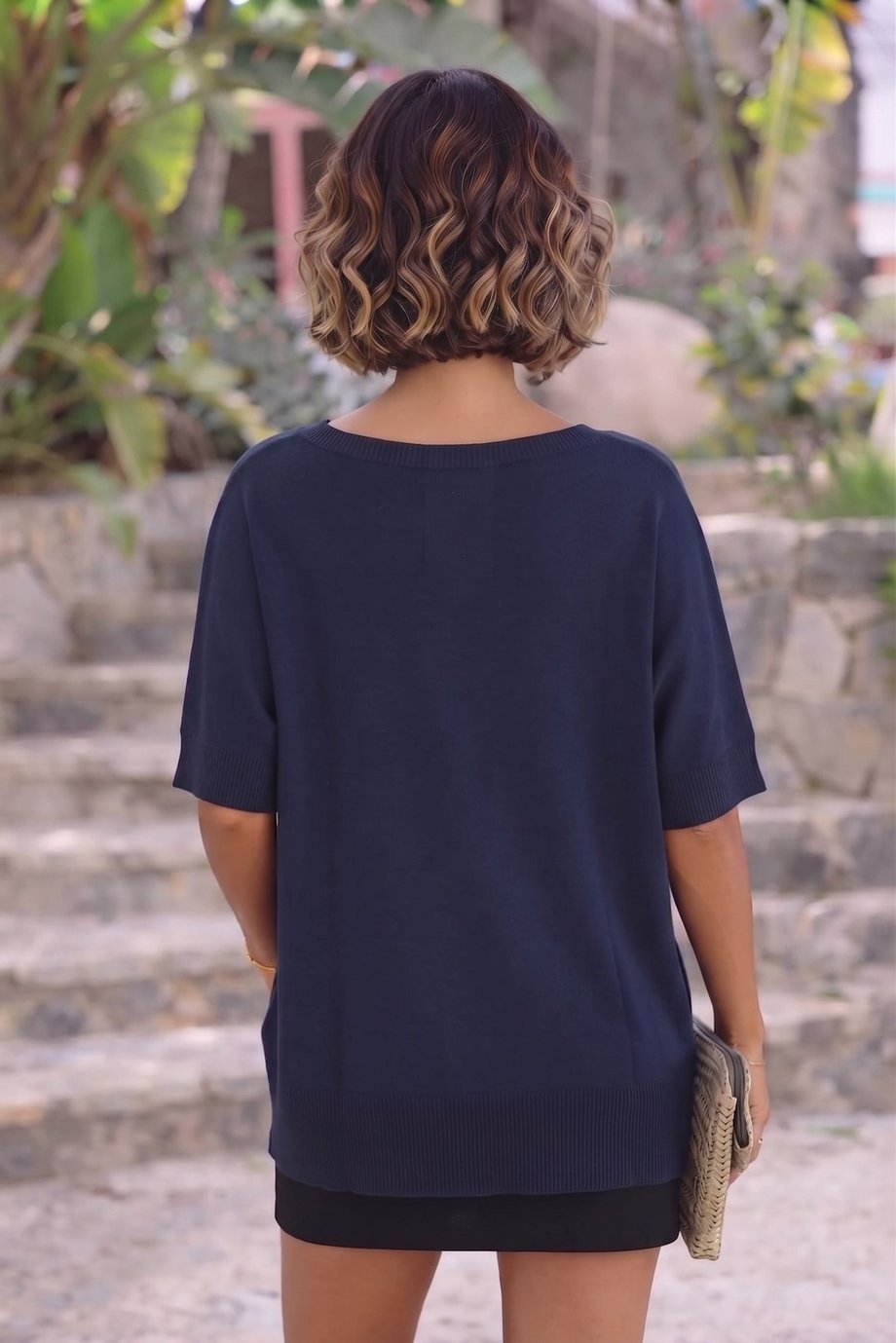 Lacivert Oversize Triko Bluz