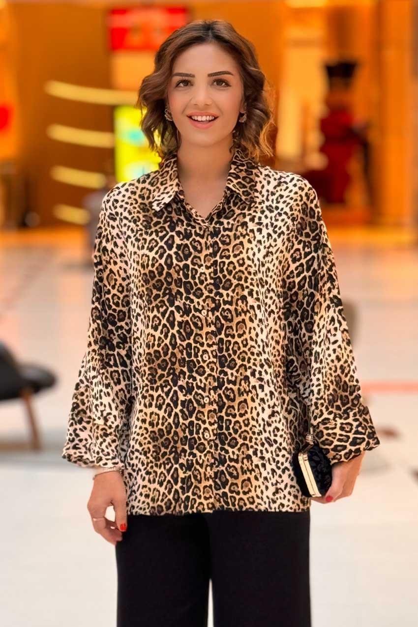 Leopar Gömlek - %100 Pamuk Viskon