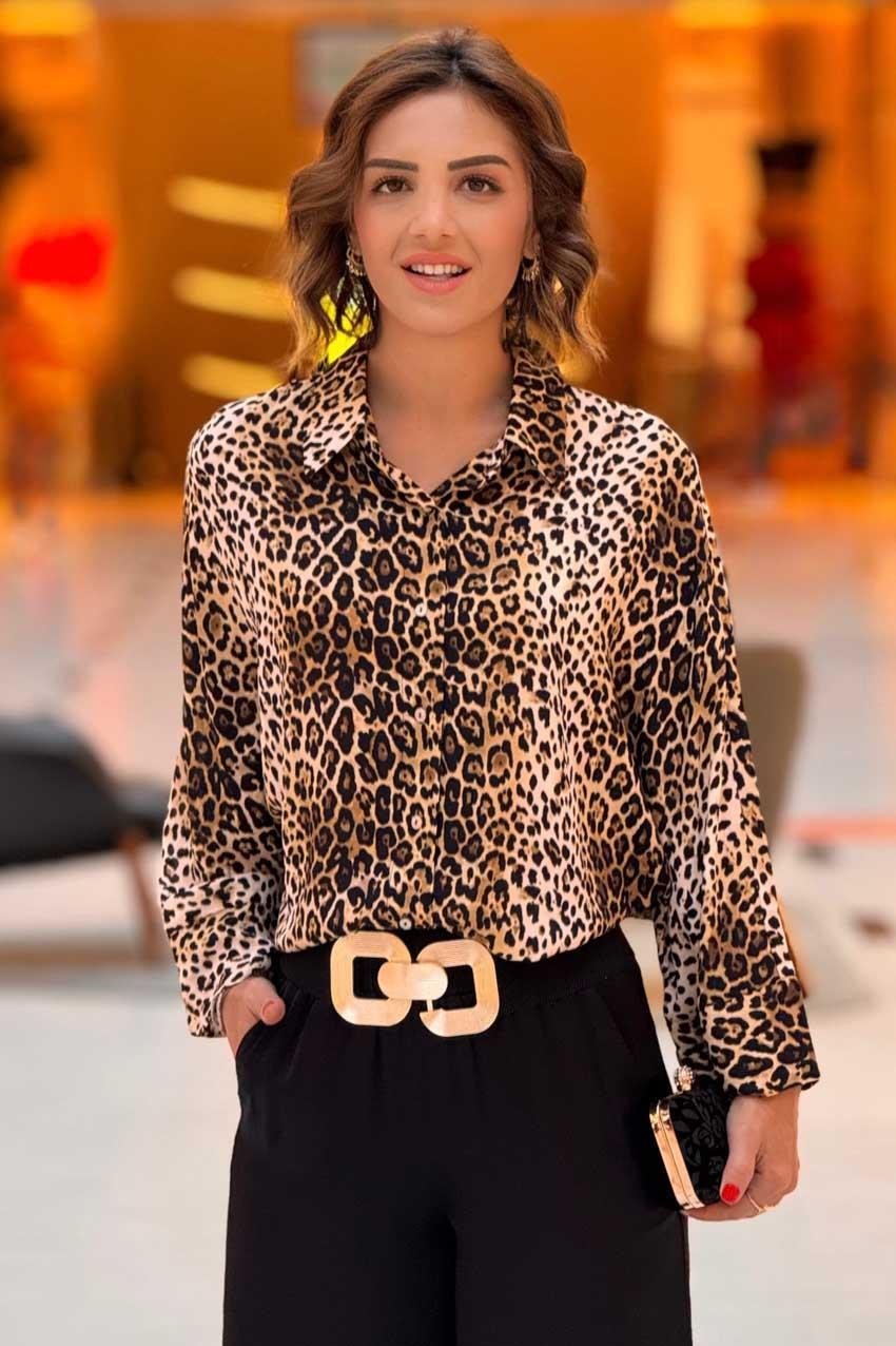 Leopar Gömlek - %100 Pamuk Viskon