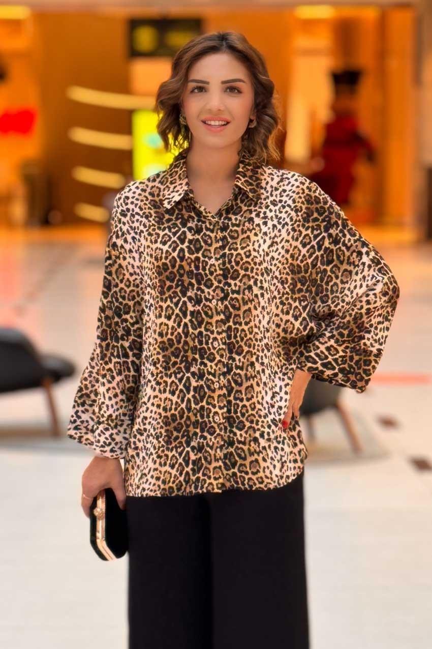 Leopar Gömlek - %100 Pamuk Viskon