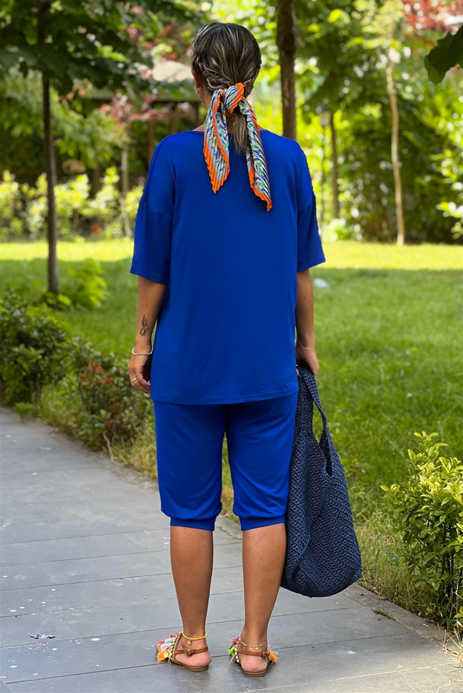 Mavi Kapri Yazlık Pamuklu Penye İkili Takım