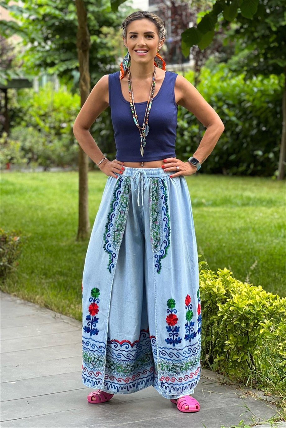 Mavi Kashew %100 Pamuk Nakışlı Pantolon