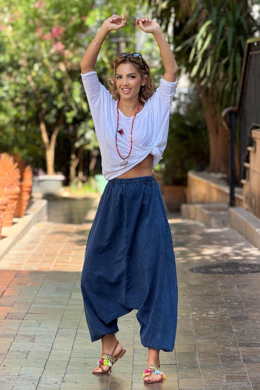 Mavi Parça Boya Şalvar