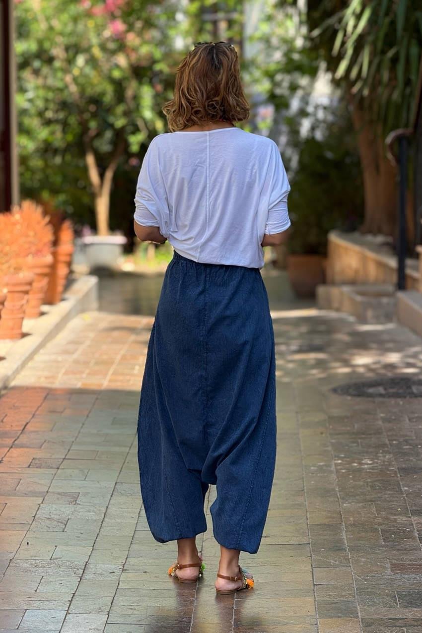 Mavi Parça Boya Şalvar