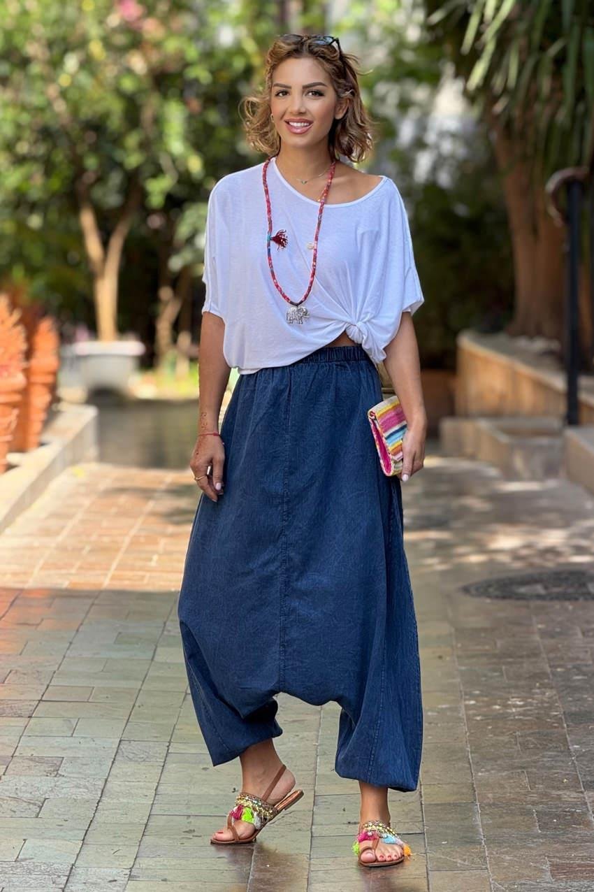 Mavi Parça Boya Şalvar