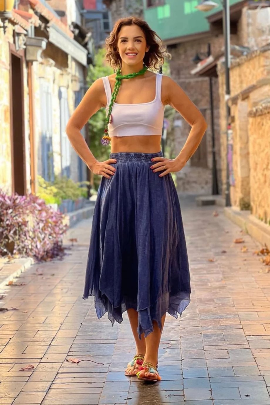 Mavi Renk %100 Pamuk Astarlı Cadı Etek