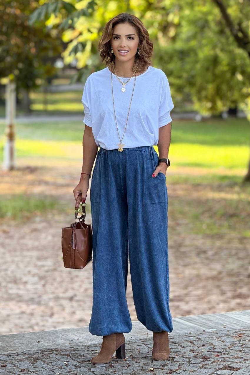 Mavi Renk %100 Pamuk Triko Şalvar