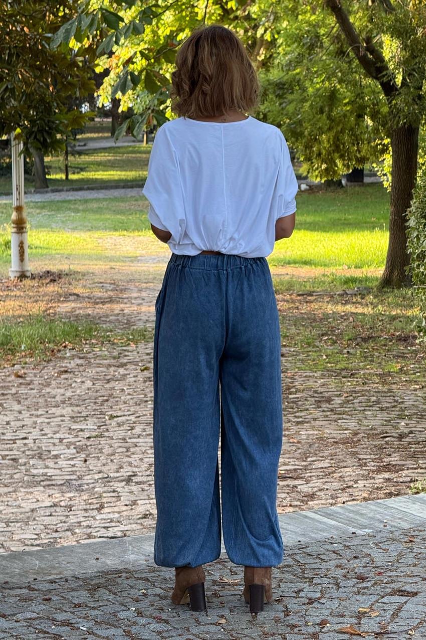 Mavi Renk %100 Pamuk Triko Şalvar