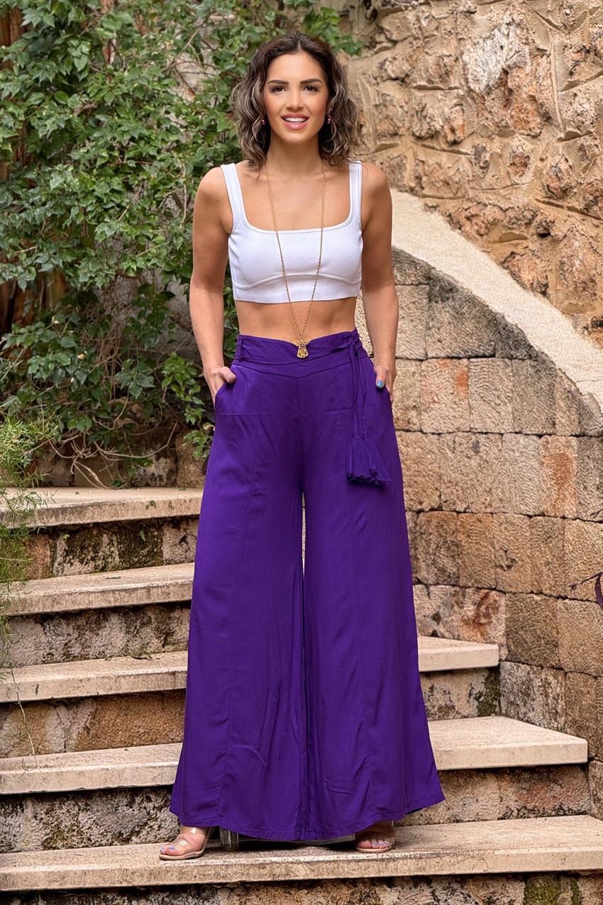 Mor Kemerli %100 Pamuk Bohem Pantolon