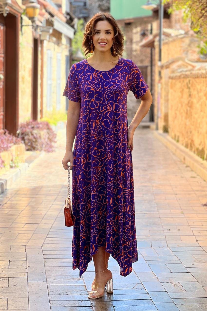 Mor Menekşe Verev Kesim Elbise