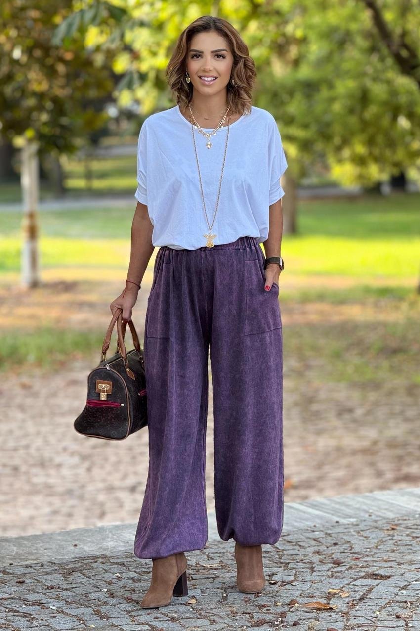 Mor Renk %100 Pamuk Triko Şalvar