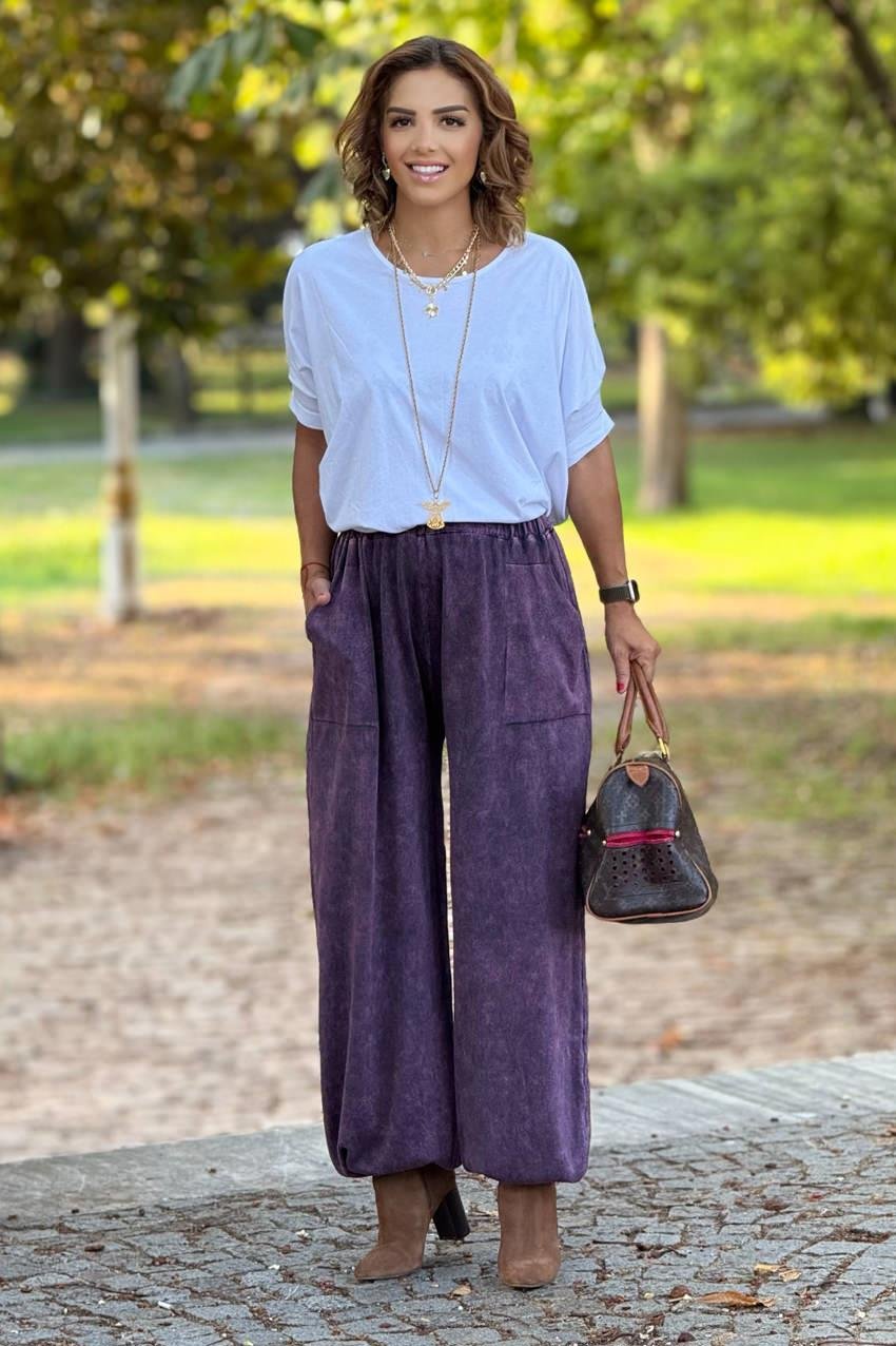 Mor Renk %100 Pamuk Triko Şalvar