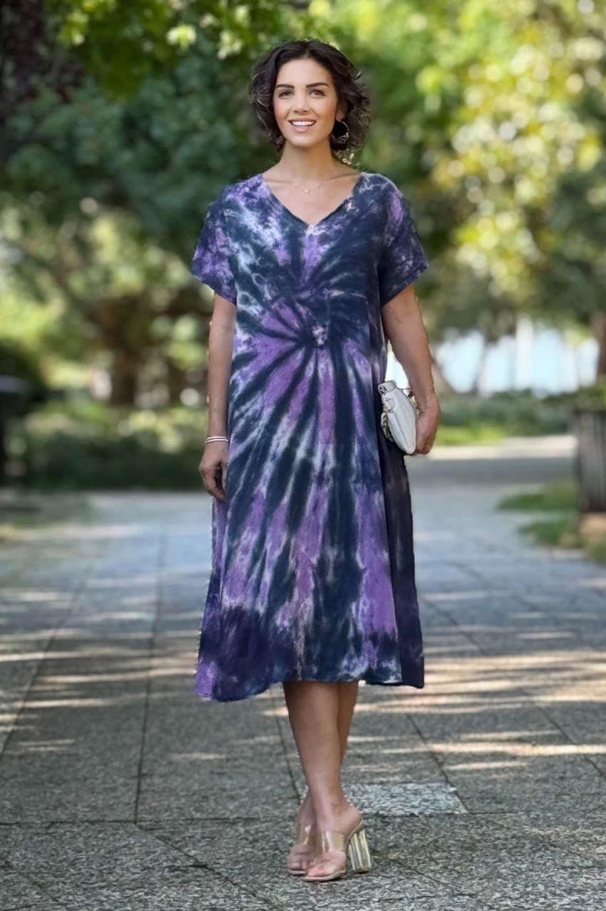 Mor Renk %100 Saf Organik Pamuk Batik Elbise