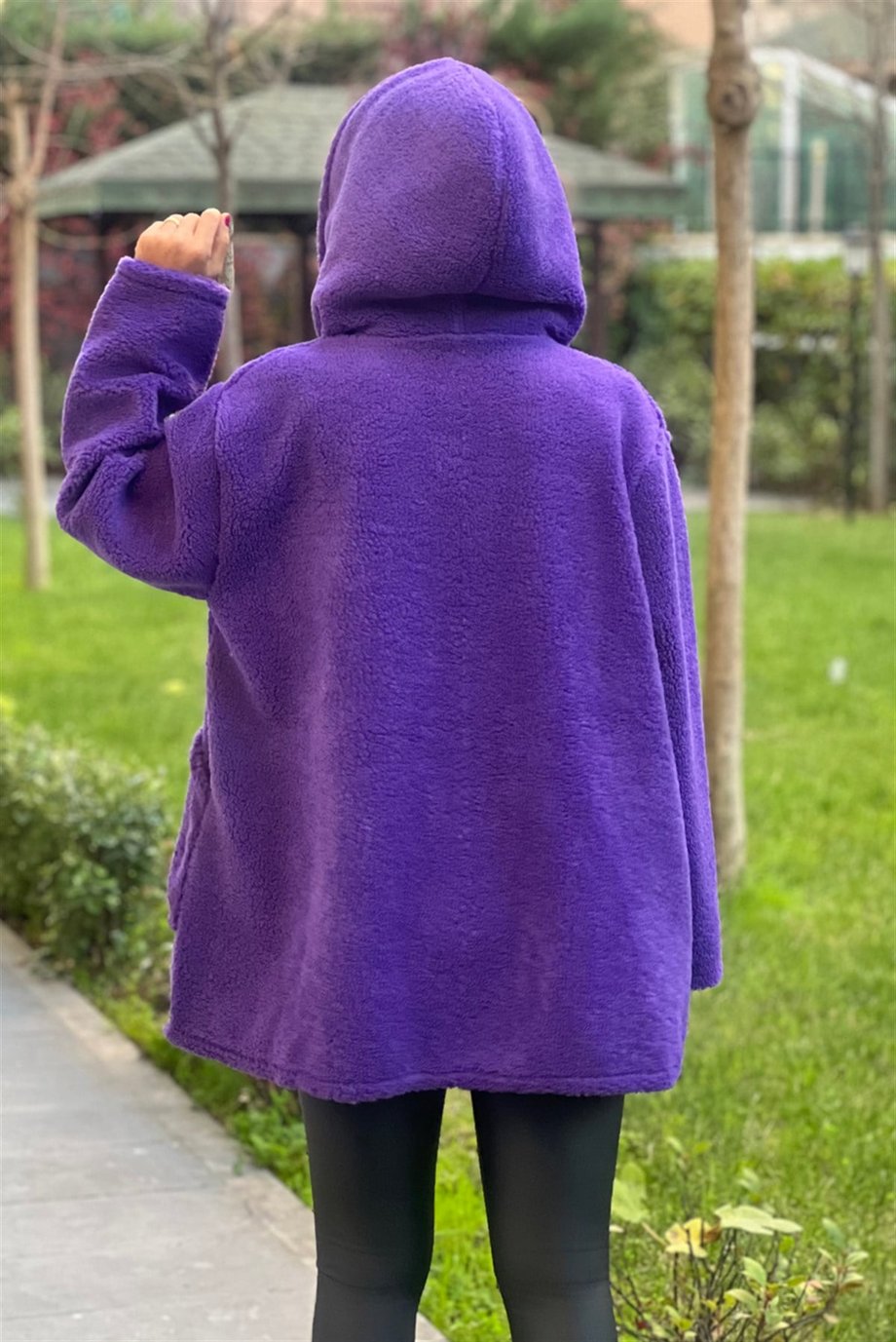 Mor Renk Kapşonlu Teddy Kaban